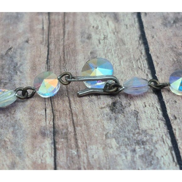 Vintage AB Crystal Collar Necklace & Clip On Cluster Earrings Set Arora Borealis - Picture 10 of 11